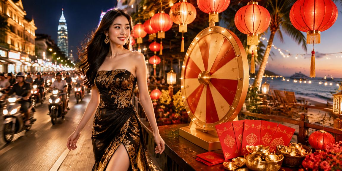 Cảnh chơi roulette về đêm tại chợ đêm Thành phố Hồ Chí Minh gợi lên không khí giải trí hiện đại